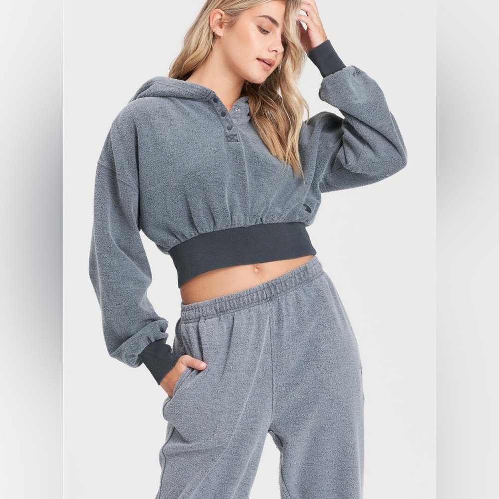 KUWALLA TEE Brushed Henley Hoodie - Steel Grey NWT